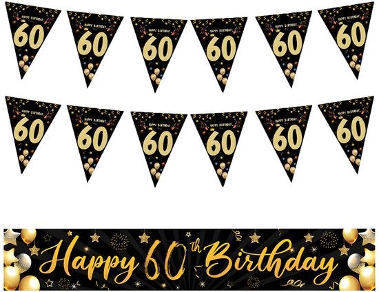 Banniere di festa per compleanni - Decorazione per porte - Girlanda - Materiale riutilizzabile - Nero/ Oro Polyester