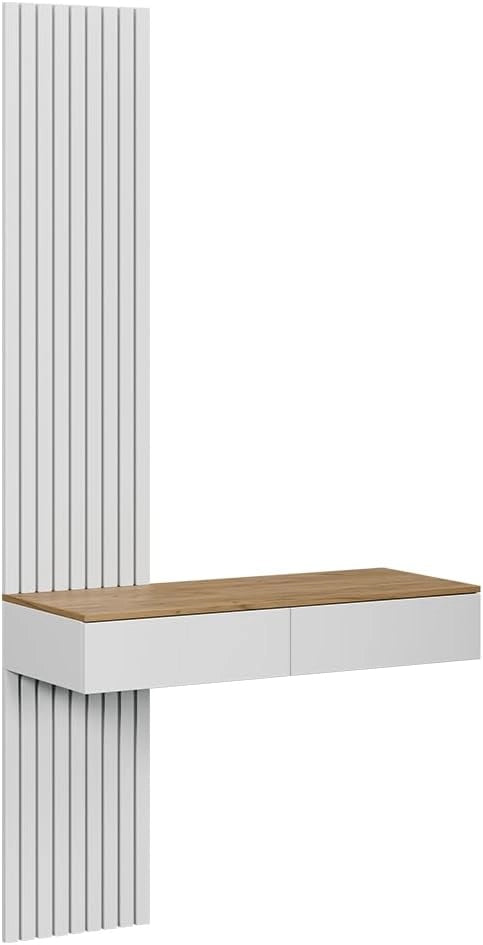 Tavolo da toeletta Melina, Bianco/quercia, 100 cm con 2 cassetti, Perfetto per una routine di bellezza organizzata