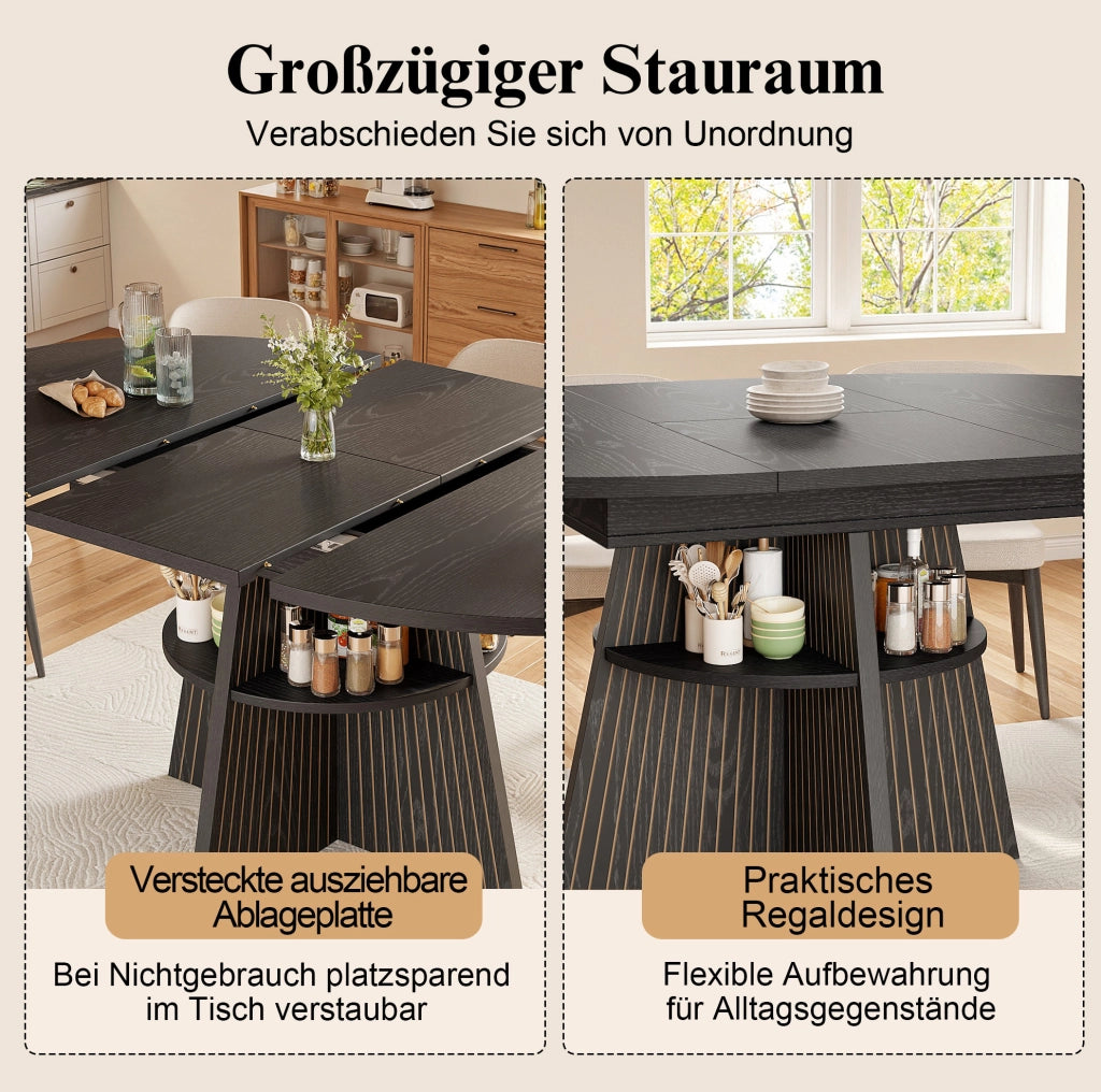 Tavolo da pranzo trasformabile rotondo/allungabile nero