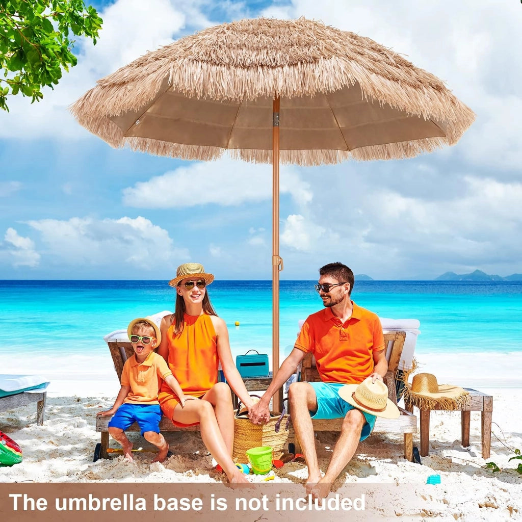 φ2,2 m, ombrellone hawaiano, da spiaggia, pieghevole a 30°, da balcone, in paglia con protezione solare e 8 costole, ombrellone per giardino, spiaggia