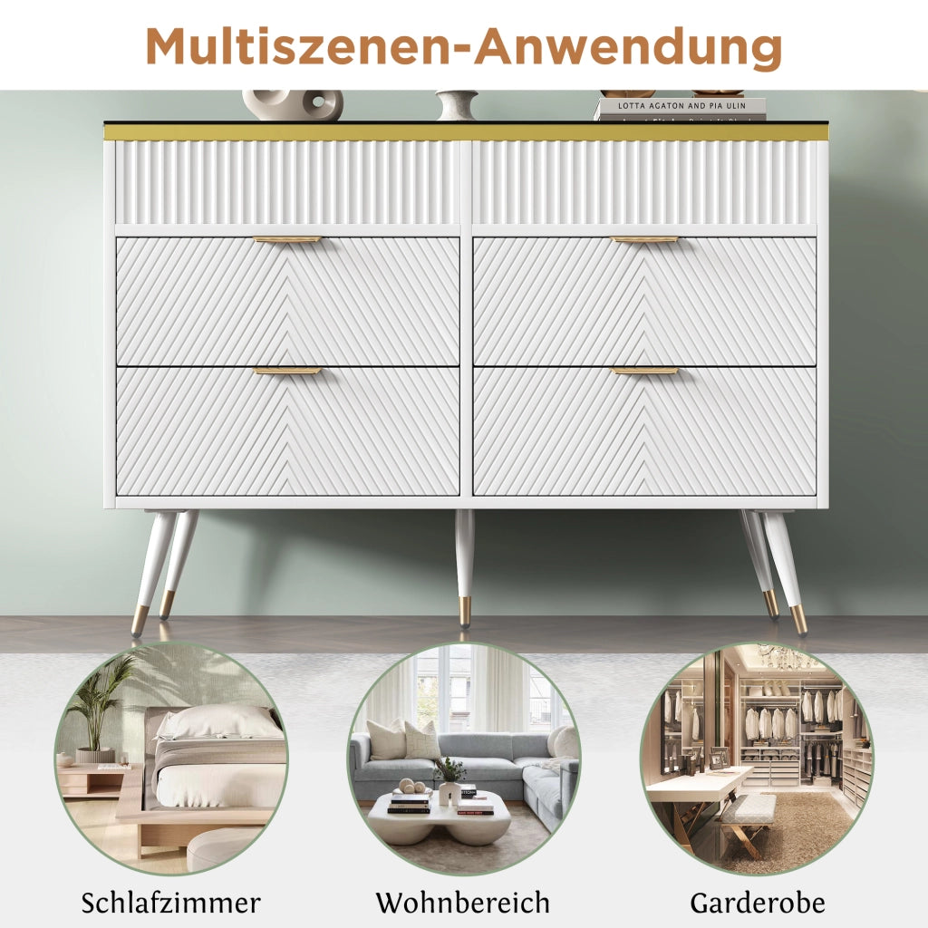 Cassettiera Credenza con 6 Cassetti e Divisori Rimovibili; Apertura Push; Antiribaltamento; in Vetro; 120??40??76 cm; Bianco