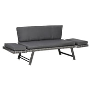 DIVANO DA GIARDINO 2 POSTI IN RATTAN CON IMBOTTITURA E BRACCIOLI RIBALTABILI, 129X63X67CM, GRIGIO