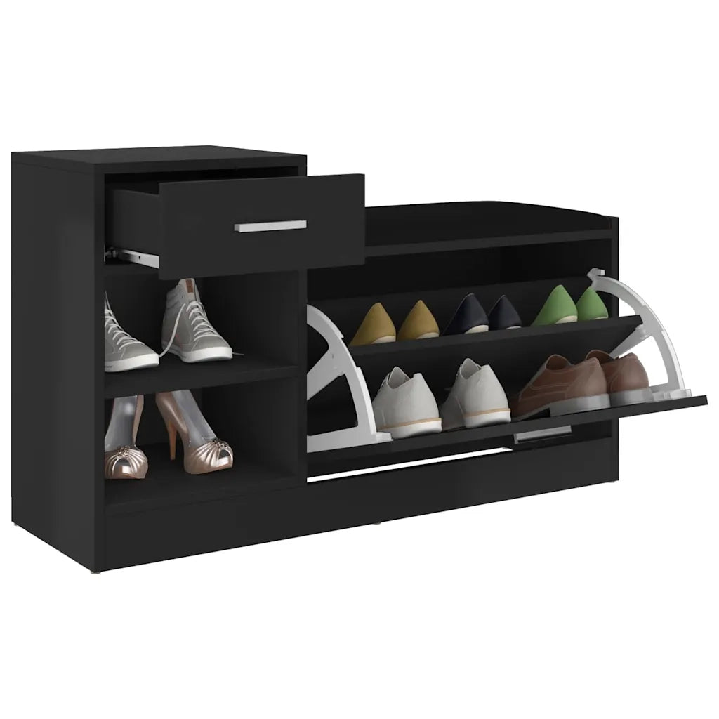 Panca Porta Scarpe Nero Lucido 94,5x31x57cm Legno Multistrato 326748
