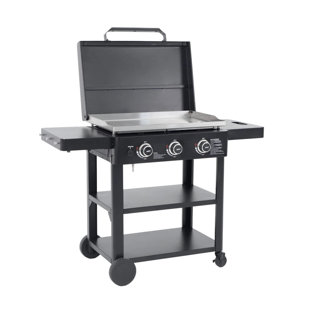 Plancha a gas 3 bruciatori acciaio inossidabile 12kw con carrello,