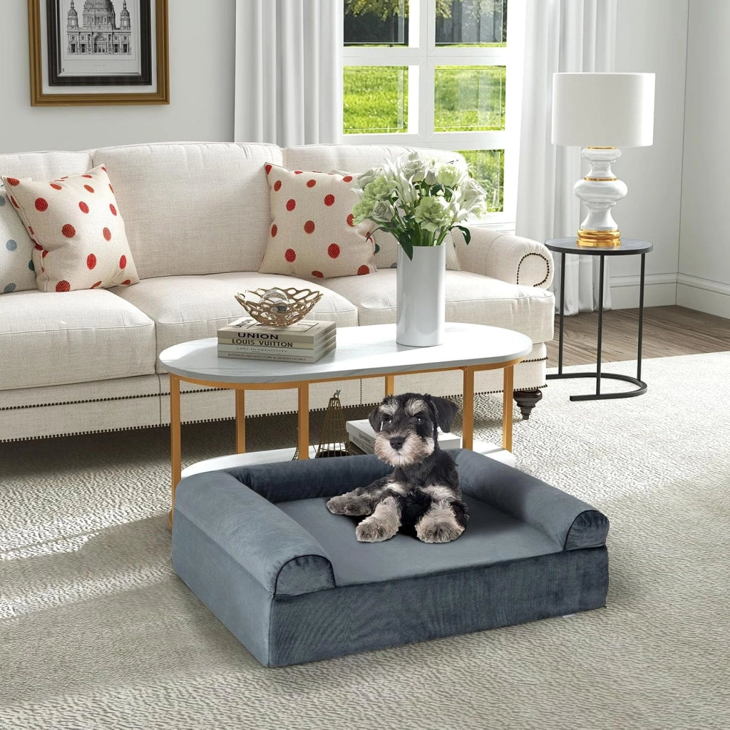 Letto Ortopedico per Cani, Cuccia per Animali in Schiuma di Memoria con Poggiatesta, Copertura Rimovibile e Fondo Antiscivolo per Cani Anziani, 102 x 82 x 30,5 cm