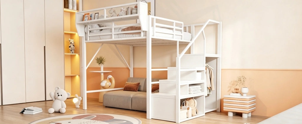LETTO a soppalco 140x200 cm in metallo bianco con LED
