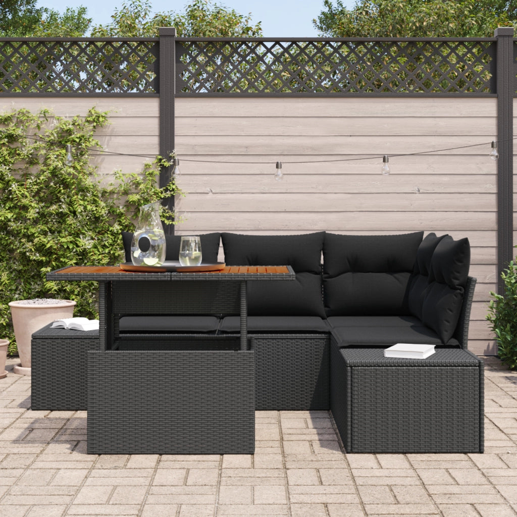 Set pranzo giardino 5 pezzi con cuscini Rattan Polyrattan Nero