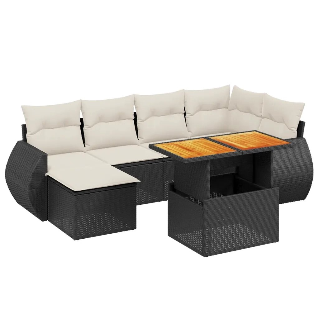 Set Divani da Giardino con Cuscini 7pz Nero Polyrattan 3272295