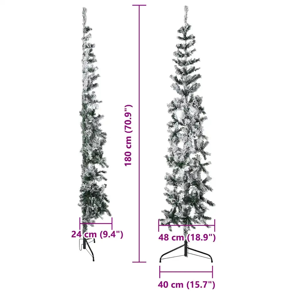 Albero Natale | Decorazioni natalizie Artificiale Sottile a Met¨¤ Neve Fioccata 180 cm