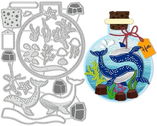 Strumento di incisione con tema oceano - Walvis/Glazen Fles - Acciaio di carbonio - Strumento di incisione a sbalzo - DIY Scrapbooking - Duraturo e solido - Taglio preciso