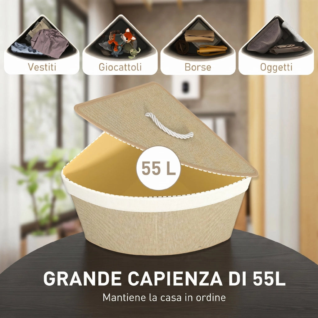 Cesto Portabiancheria Angolare 35x35x60 cm con Sacco Estraibile da 55L e Coperchio Removibile in Bambù