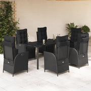 Set da Pranzo da Giardino 7 pz Nero con Cuscini in Polyrattan 3213403