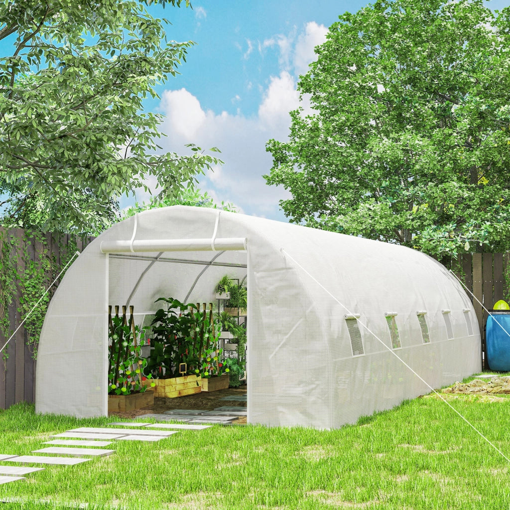 Serra a Tunnel 8x3x2 m con Rivestimento in Plastica e Acciaio Rinforzato, Bianco