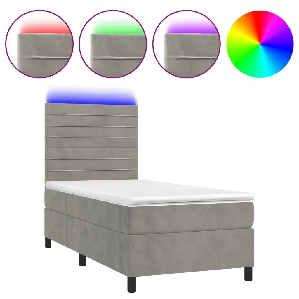 Letto singolo | Letto per adulti | Letto a Molle Materasso e LED Grigio Chiaro 80x200 cm Velluto