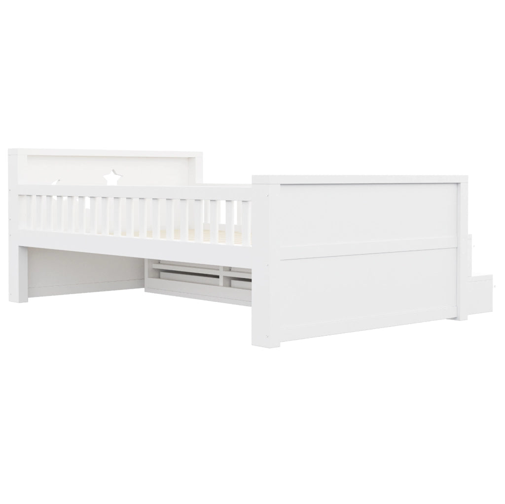 Letto per bambini 90x200 cm con LED, 4 cassetti e sponde in MDF bianco
