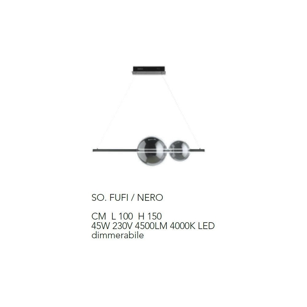 Lampadario a sospensione a Led in metallo e vetro soffiato Fufi di Ondaluce 45w Dimmerabile 4000K Bianco