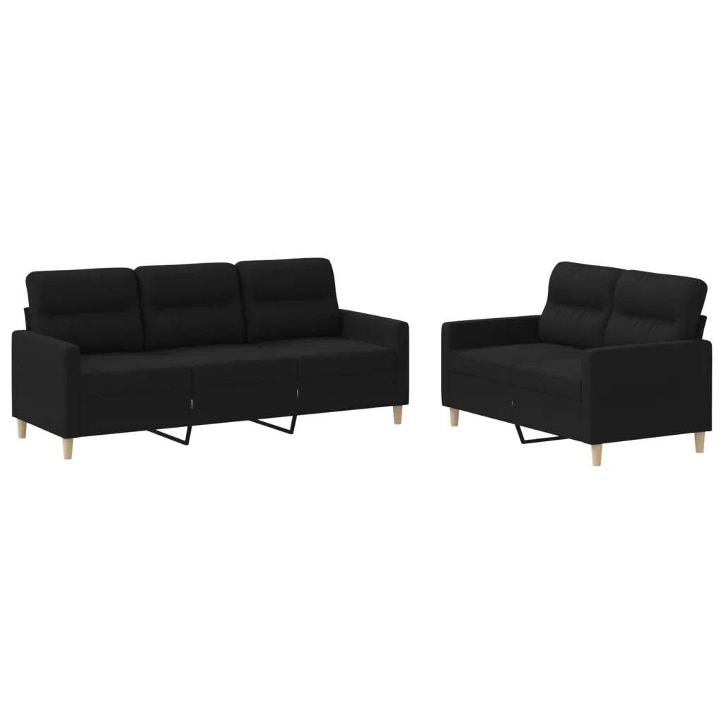Set di Divani 2 pz con Cuscini Nero in Tessuto 3201604