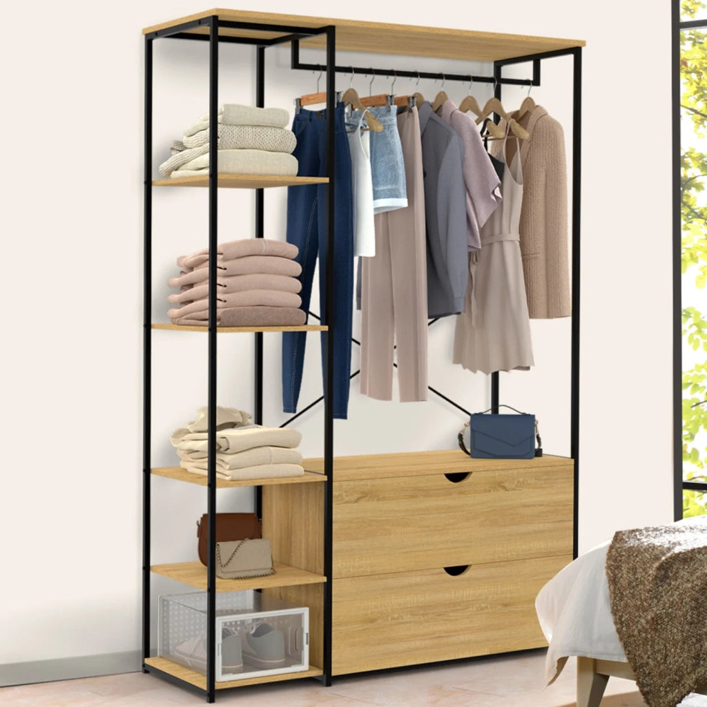 IDMarket - Armadio con ripiani L. 113 cm DETROIT 2 cassetti design industriale