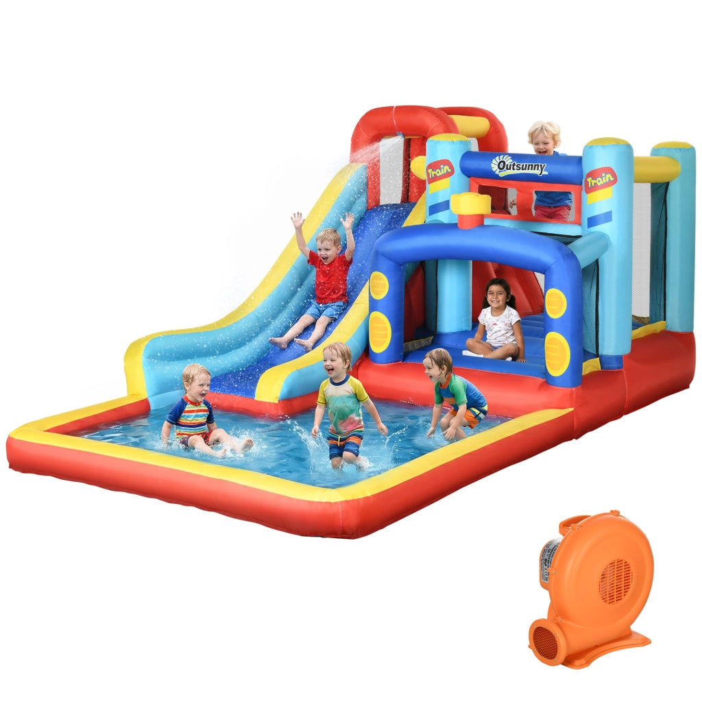 Casetta Gonfiabile per Bambini con Scivolo e Piscina ¨C zephmum ¨C 435x245x200 cm Multicolore