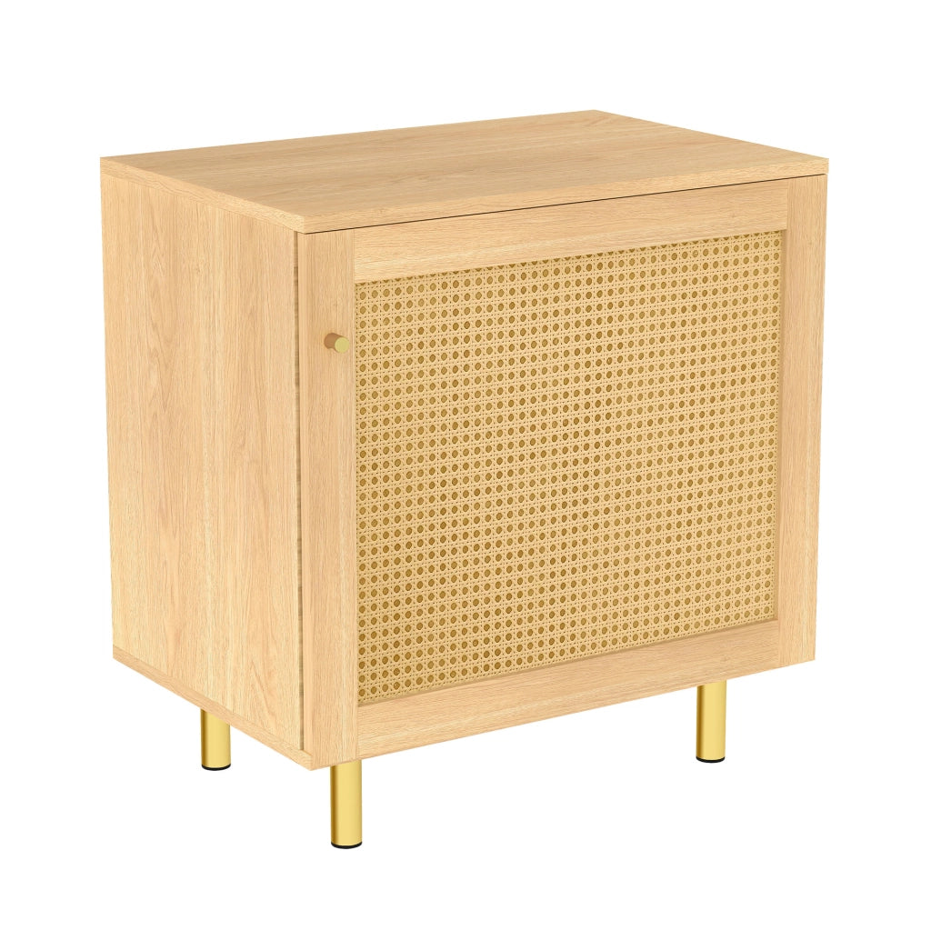 Mobile contenitore a 1 anta in MDF naturale con rattan