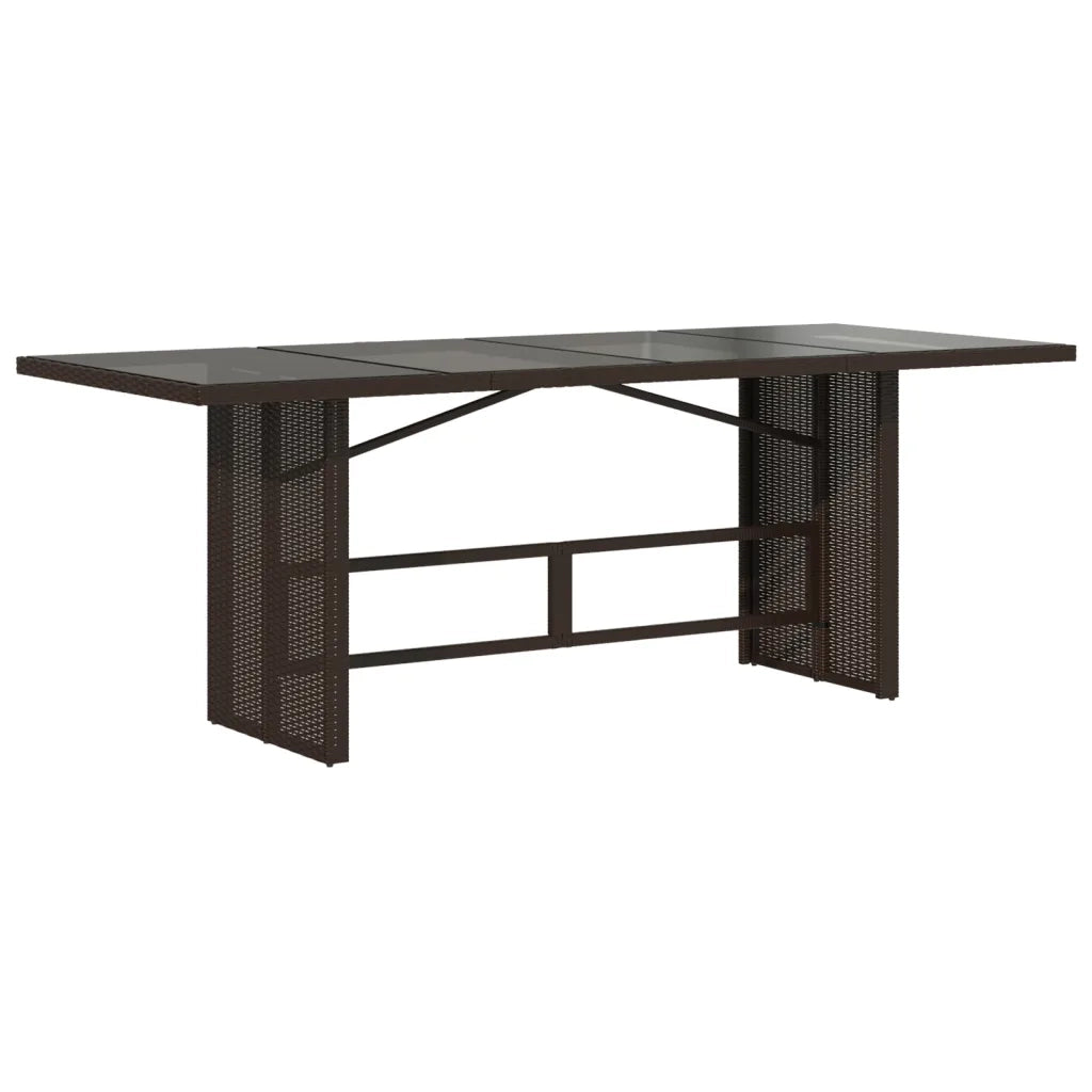 Tavolo Giardino Piano in Vetro Marrone 190x80x75cm Polyrattan 365603