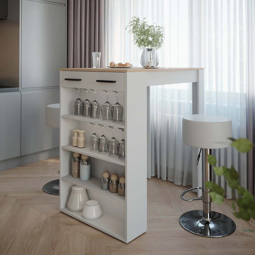 Vicco tavolo bar con sgabelli Bianco/Sonoma 67 x 100 cm con 2 sgabelli da bar