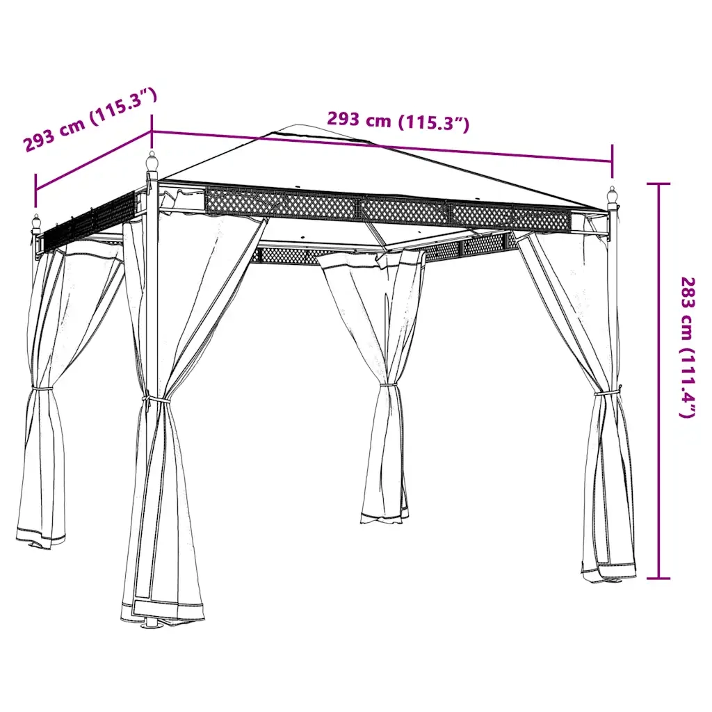 vidaXL Gazebo con Pareti in Rete Antracite 2,93x2,93 m in Acciaio