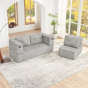 Divano modulare letto in tessuto con tasche laterali e schienale reclinabile, grigio chiaro 199 × 194 × 39 cm