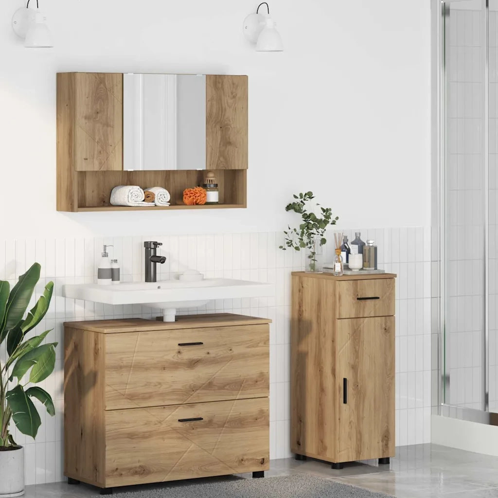 Set di mobili per il bagno con porta 3 pcs Rovere artigianale 3393042