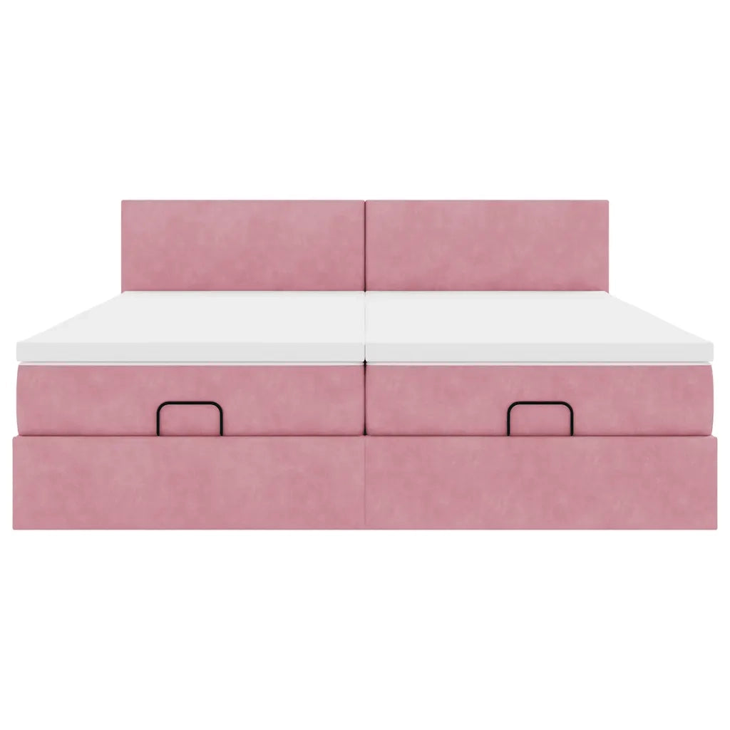 Struttura Letto Pouf con Materassi Rosa 160x200 cm Velluto