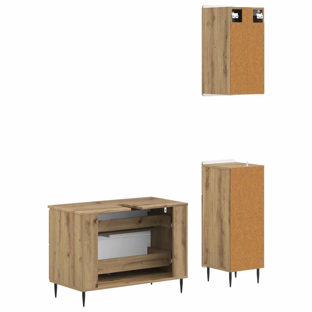 Set di armadietti da bagno in 3 pezzi ZWOLLE Rovere Artigianale 3417764