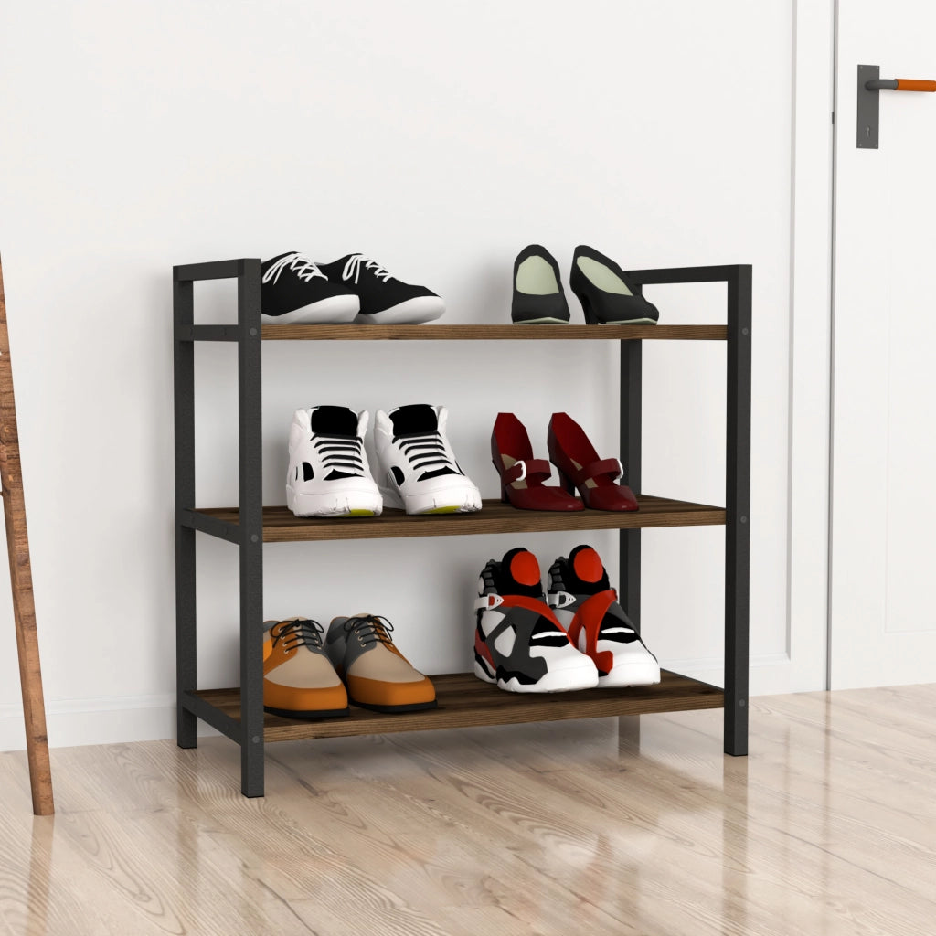 Scarpiera 'Sømna' Scaffale Portascarpe a 3 Ripiani - Effetto Rovere Antico [en.casa]
