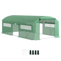 Serra a Tunnel con 3 Porte Avvolgibili e 6 Finestrelle, in Acciaio Zincato e PE, 6x3x2 m, Verde
