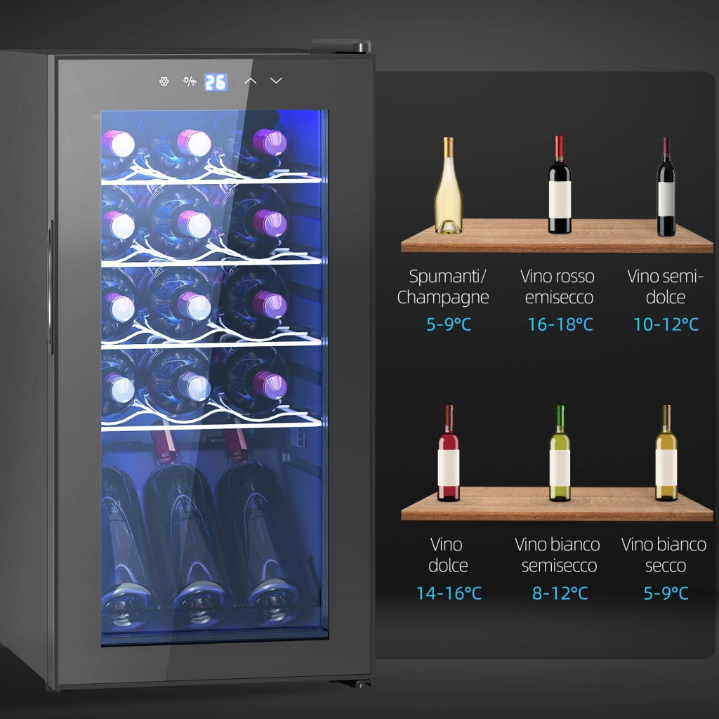 Cantinetta Vino Refrigerata per 15 Bottiglie Capacità 44L con Controllo Temperatura Nero