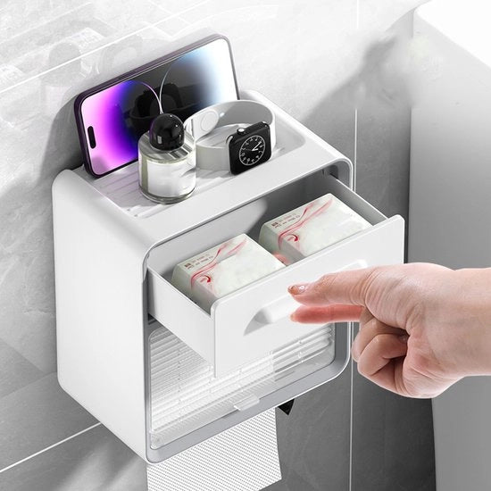 Toilette Organizzatore a Doppia Faccia con Deposito Visibile - Non da Forare Tissue Organizer per Bagno e WC