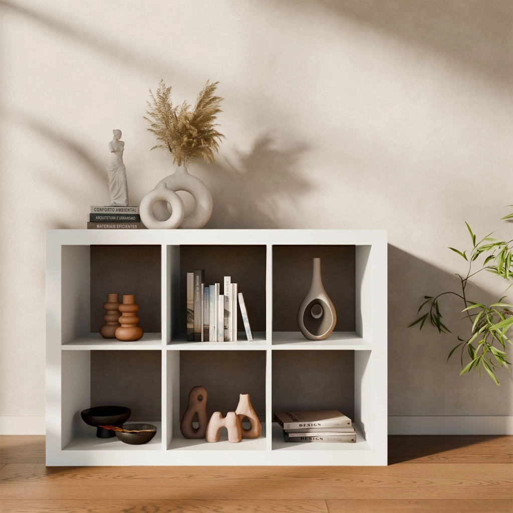 Libreria a 2 livelli con 6 scomparti, bianco