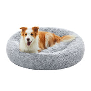 Cuccia rotonda per cani a forma di ciambella stile divano con cuscino centrale sfoderabile e lavabile morbido tessuto di peluche ø100 cm grigio chiaro 12_0006846