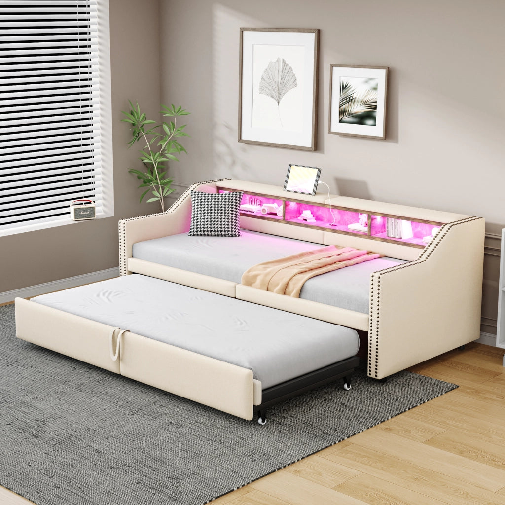 Letto divano estraibile in juta 90/180x200 cm