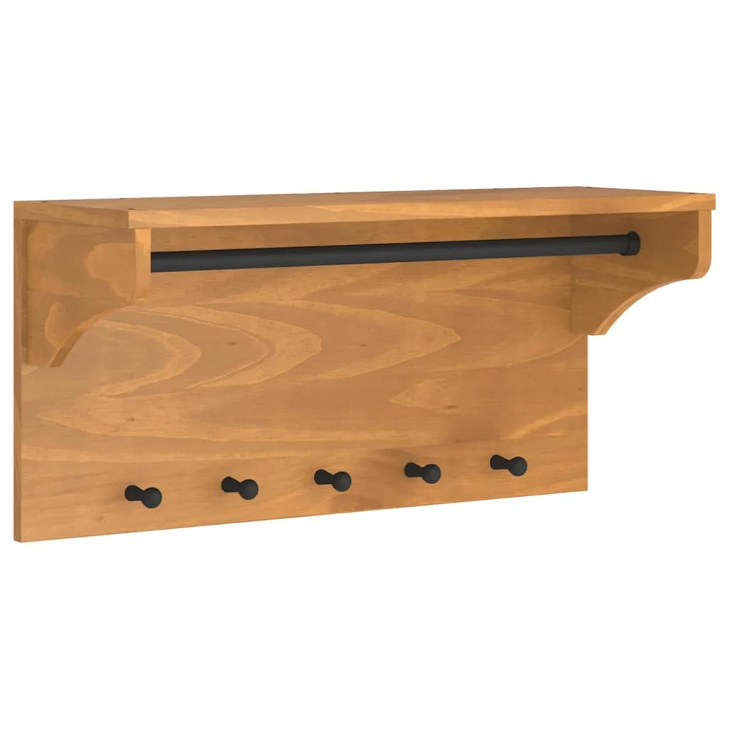 Appendiabiti da parete con 5 ganci fascino rustico stile corridoio 87 x 30 x 42 cm legno di pino massiccio 02_0056695