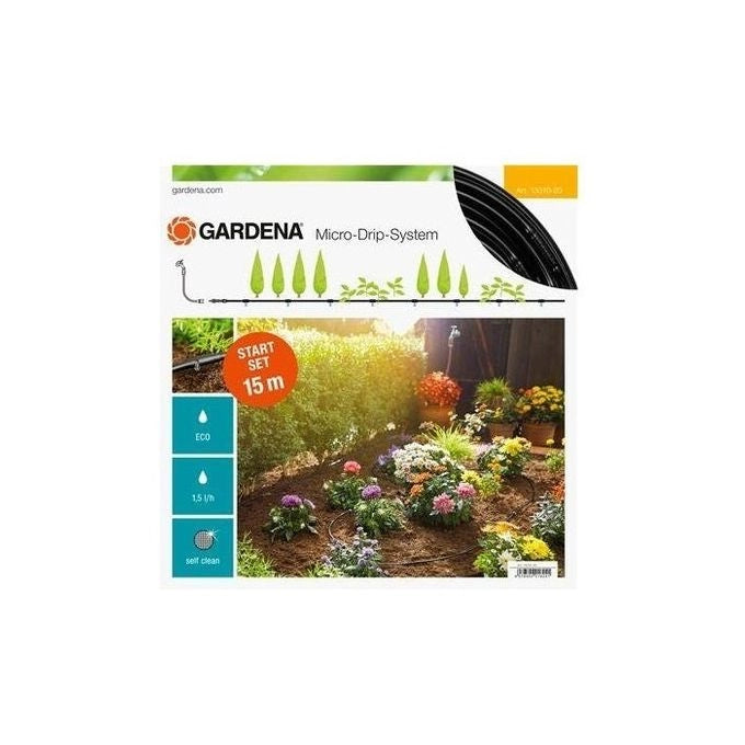 Gardena 13010-20 Micro-Drip-System Starter Set per Irrigazione a Goccia Tubo 15 m colore Nero