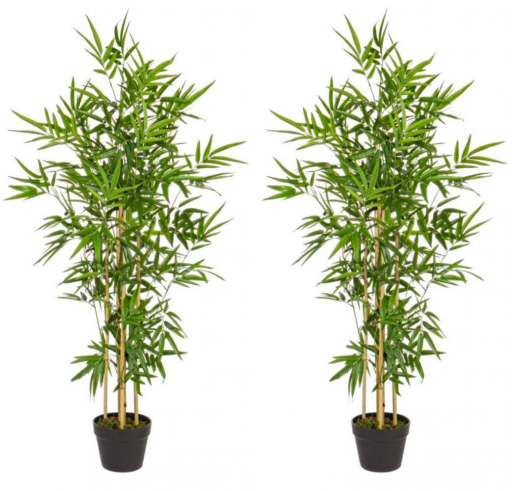 Set 2 Piante Artificiali di Bamboo 60x60x130 cm in Plastica con Vasi Verde