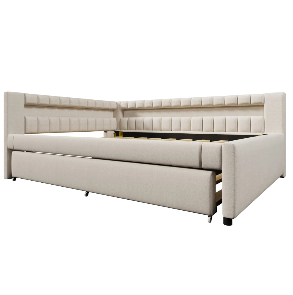 Letto daybed imbottito con LED, letto estraibile e porte USB + Type-C