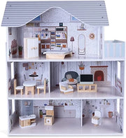 Casa Delle Bambole In Legno Casa delle bambole di legno Con Accessori mobili Piani Inclusi 2-6 anni Gioco Fai Te Dollhou