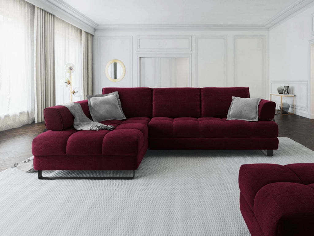Cosmopolitan Design - Divano convertibile angolare sinistro con contenitore "Clinton" 5 posti in velluto rosso scuro 