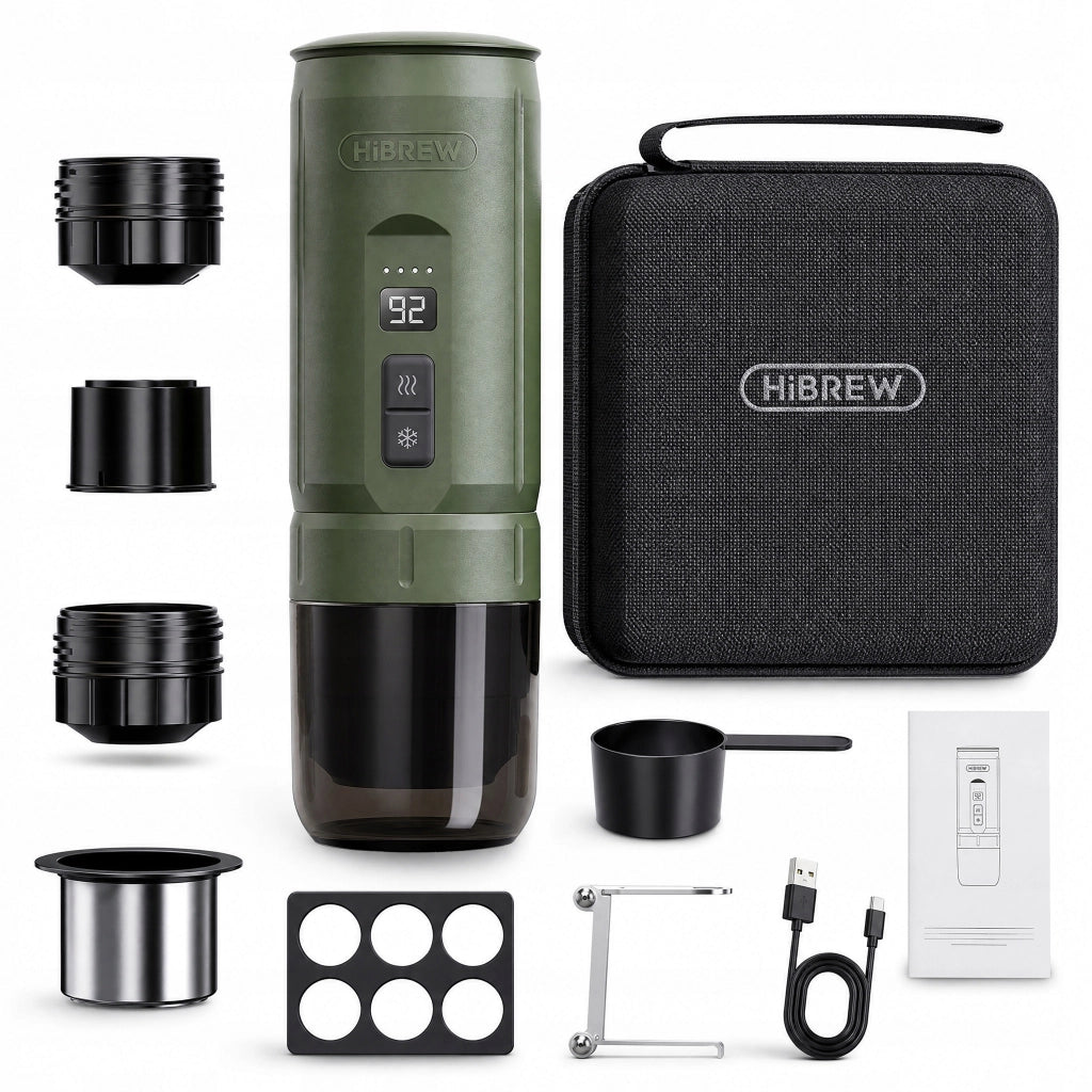 Macchina da Caffè Portatile HiBREW H4C Explorer 120W 7500mAh; Capsule e Caffè Macinato; Verde Militare