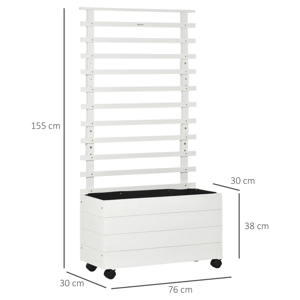 EasyComfort Fioriera Verticale con 4 Ruote e Traliccio per Piante Rampicanti in Legno, 76x30x155cm, Bianco