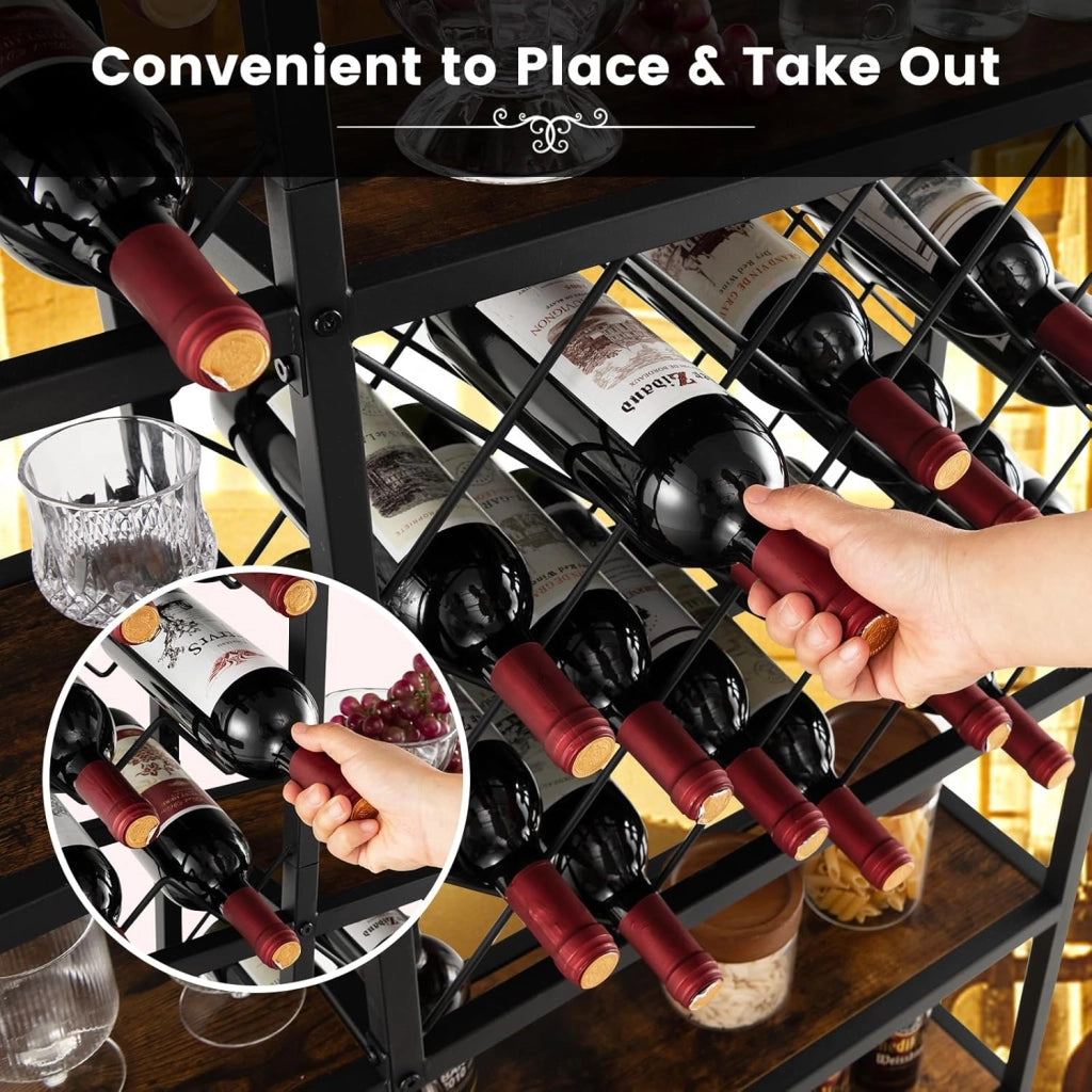 Portabottiglie Industriale da Pavimento, Scaffale per Vino Indipendente, Armadio in Metallo con Righe per Tazze e Bottiglie, Mobile Multistrato, 81 x 23 x 166 cm