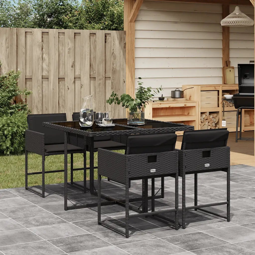 Set da Pranzo da Giardino 5 pz | Set Salotto da Giardino Nero con Cuscini in Polyrattan