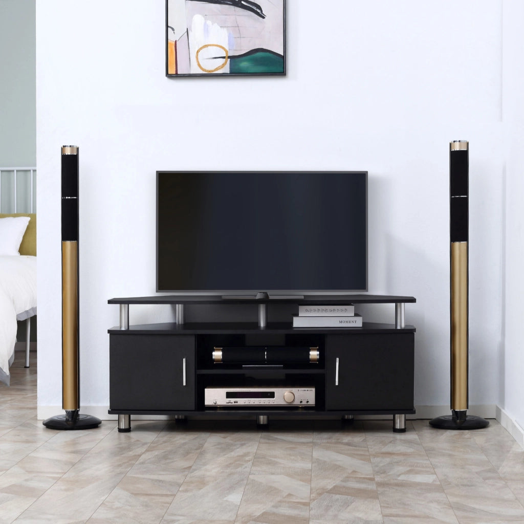 Mobile Porta TV-Credenza  per TV Classico da Soggiorno con 2 ripiani e 2 Armadietti Nero