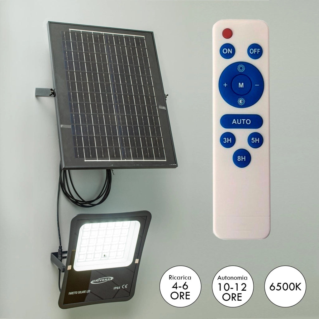 Faro pannello solare IP65 elevata autonomia 12 ore sensore crepuscolare faretto luce sicurezza giardino cancello 100W